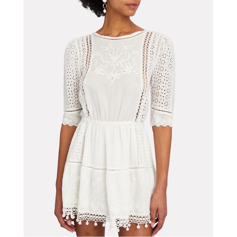 LoveShackFancy Novalie Floral‎ Eyelet Lace Mini Dress in Antique White